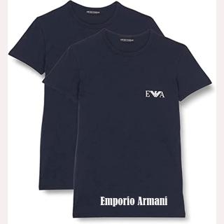 【EMPORIO ARMANI】2022男時尚黑色圓領內衣2件組-網