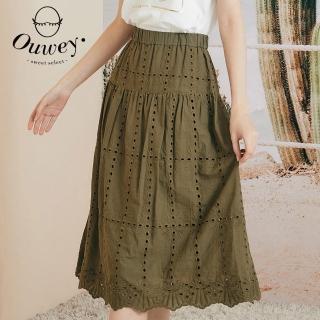 【OUWEY 歐薇】甜美線條花朵縷空棉質蕾絲裙3222022105(綠)