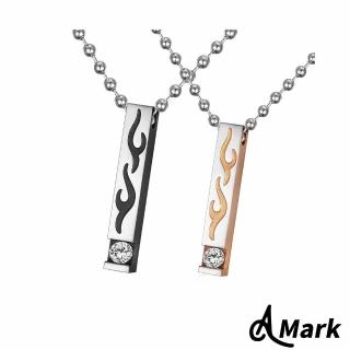 【A MARK】鈦鋼項鍊 閃鑽項鍊/個性火焰花紋閃鑽長條造型鈦鋼項鍊(2色任選)