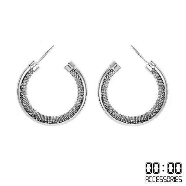【00:00】C圈耳環/歐美簡約金屬線條C圈耳環(銀)