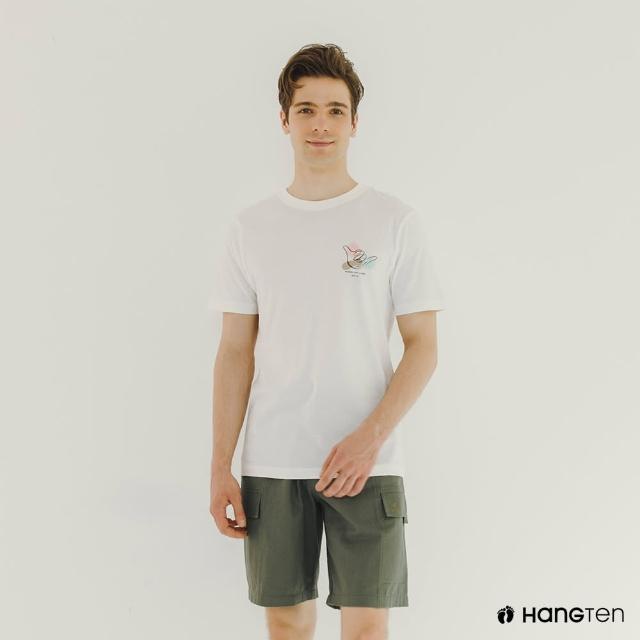 【Hang Ten】男裝-有機棉衝浪手勢印花短袖T恤(白)