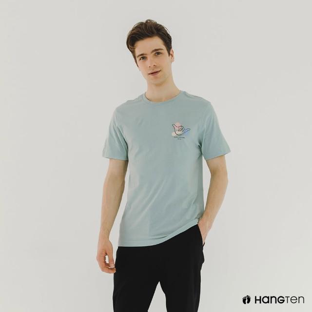 【Hang Ten】男裝-有機棉衝浪手勢印花短袖T恤(綠)