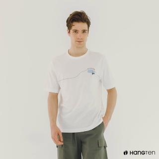 【Hang Ten】男裝-有機棉衝浪線條印花短袖T恤(白)