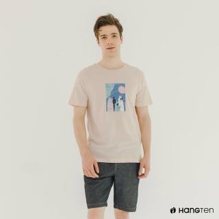 【Hang Ten】男裝-有機棉衝浪板印花短袖T恤(橘粉)