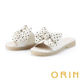 【ORIN】點點絲帶蝴蝶結Q軟拖鞋(白色)