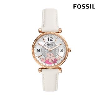 【FOSSIL 官方旗艦館】Carlie 清新花卉鑽圈女錶 白色真皮錶帶 指針手錶 35MM ES5187