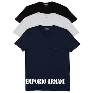 【EMPORIO ARMANI】2022男時尚黑灰寶藍色圓領內衣混搭3件組-網