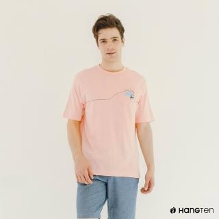 【Hang Ten】男裝-有機棉衝浪線條印花短袖T恤(粉)