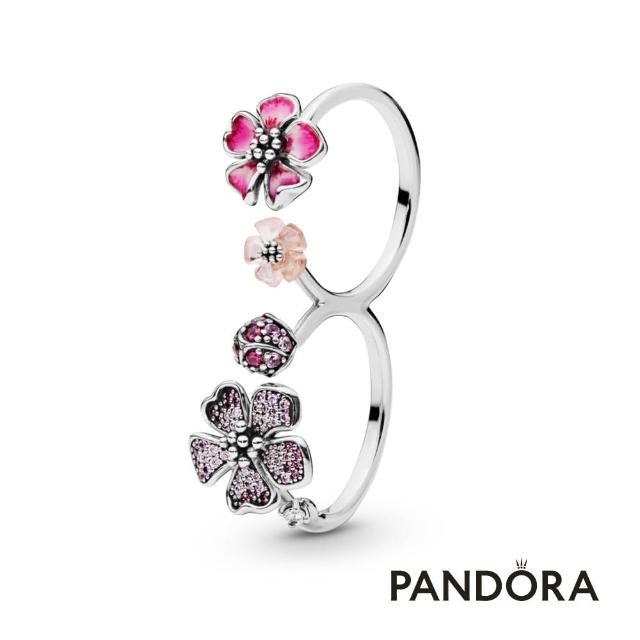 【Pandora官方直營】粉紅桃花枝雙戒指-絕版品