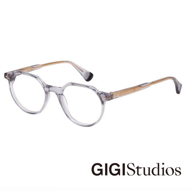 【GIGI Studios】文藝水平金飾圓粗框光學眼鏡(透灰色 - LYNCH-6550/4)