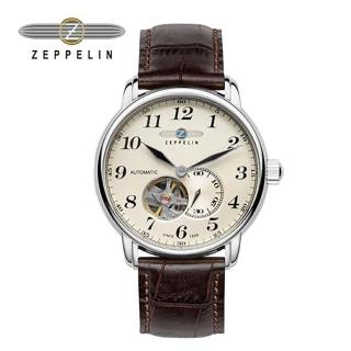 【ZEPPELIN 齊柏林】76665 透視機芯白盤機械錶 40mm 男/女錶 自動上鍊