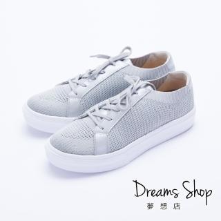 【DREAMS SHOP】輕量_MIT飛織綁帶平底休閒鞋-灰色(大尺碼女鞋41 42)