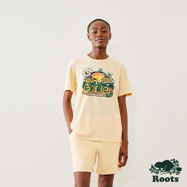 【Roots】Roots 女裝- 回歸根源系列 花園元素寬版短袖T恤(杏桃雪酪)