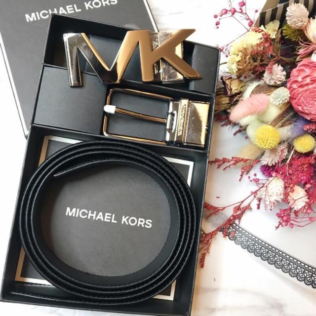 【Michael Kors】滿版logo/針釦 雙頭可替換皮帶(黑色、咖啡色 禮盒組)