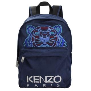 【KENZO】撞色電繡LOGO虎頭厚帆布手提旅用包後背包(深藍 大款)