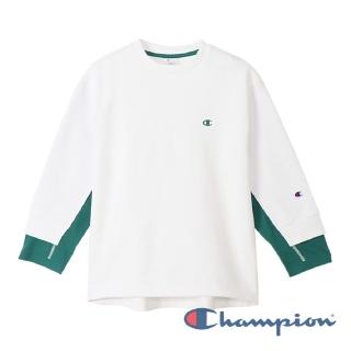 【Champion】官方直營-Womens拼接長袖Tee-女(白色拼接綠色)