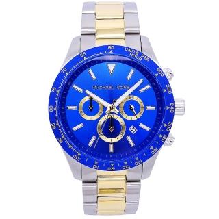 【Michael Kors】Michael Kors 戰士榮耀美式風格計時腕錶-藍+金-MK8825