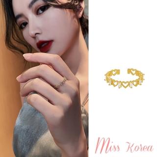 【MISS KOREA】韓國設計輕奢縷空愛心寶石設計款食指開口戒(愛心戒指 寶石戒指 開口戒)