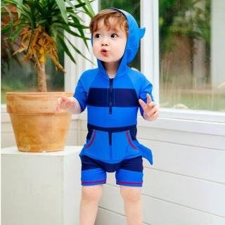 【Baby 童衣】寶寶鯊魚造型泳衣 男童連帽連身泳裝 88881(共一款)