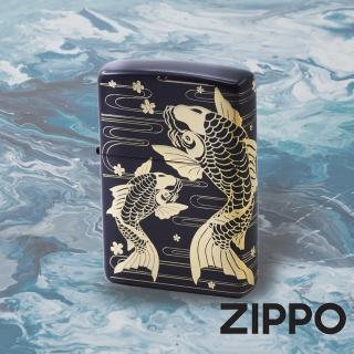 【Zippo官方直營】櫻花鯉魚-黑底金-防風打火機(美國防風打火機)