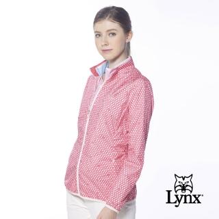 【Lynx Golf】女款滿版高爾夫球LYNX字樣印花隱形拉鍊口袋長袖外套(亮紅色)