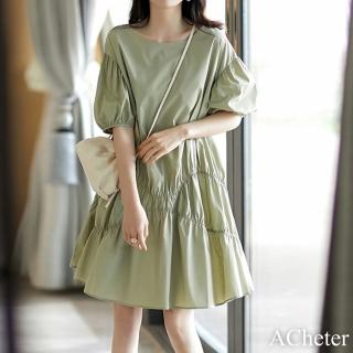 【ACheter】小眾設計感泡泡袖娃娃裙洋裝#112343現貨+預購(草綠)