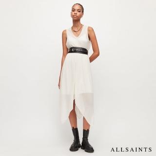 【ALLSAINTS】BLAZE SHEER 輕薄不對稱無袖中長版連身裙洋裝-白 WD502W(修身版型)
