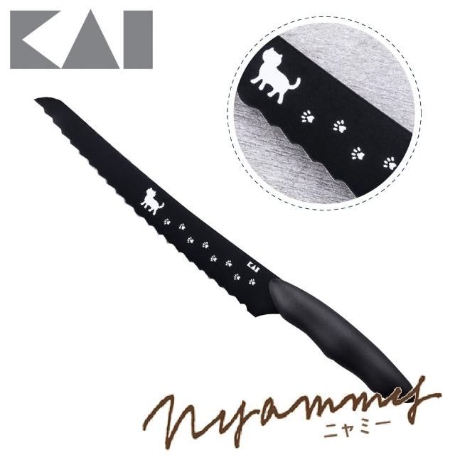【KAI 貝印】Nyammy 黑貓咪麵包刀 21cm(鋸齒刀 吐司刀)