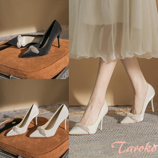 【Taroko】纏綿晶鑽香檳綢緞尖頭細高跟鞋(2色可選)