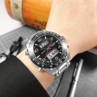 【Roven Dino 羅梵迪諾】運動潮流 雙顯 世界時間 計時碼錶 防水 不鏽鋼手錶 黑色 45mm(AF88488BK)