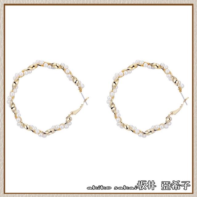 【Akiko Sakai】個性百搭珍珠大圓圈造型耳環(生日 送禮 禮物)