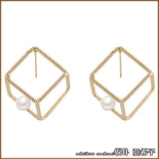 【Akiko Sakai】幾何鏤空正立方體珍珠點綴耳環(生日 送禮 禮物)