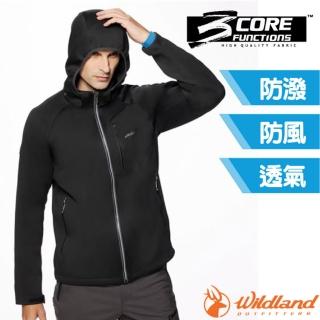 【Wildland 荒野】男 防風防潑保暖軟殼連帽外套.夾克(0A92922-54 黑色)