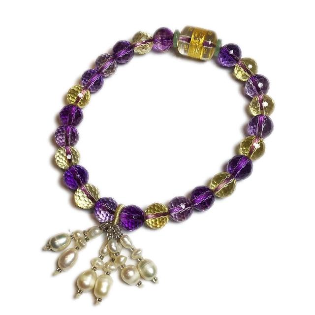 【十方佛教文物】天然珍珠&紫黃晶手珠8mm(平安吉祥)