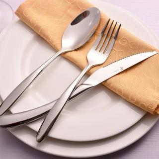 【瑞典廚房】不鏽鋼 典雅 西餐 餐具 餐刀 餐叉 餐勺 牛排刀 三件 套組(三件組-M號)