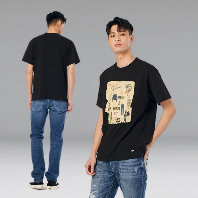 【Lee 官方旗艦】男裝 短袖T恤 / 牛仔元素 沉穩黑 舒適版型 / 101+ 系列(LL220179K11)