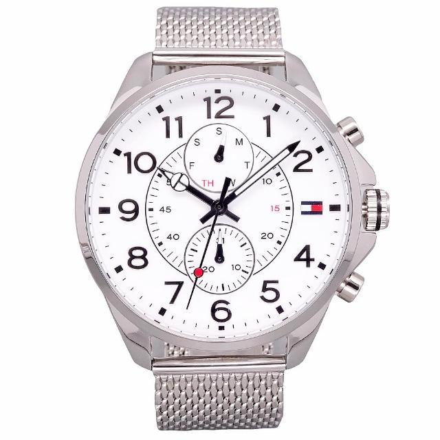 【Tommy Hilfiger】Tommy 美國時尚流行雙環米蘭風格腕錶-銀色-1791277