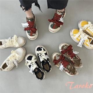 【Taroko】個性刷破混搭厚底迷彩帆布休閒鞋(5色可選)