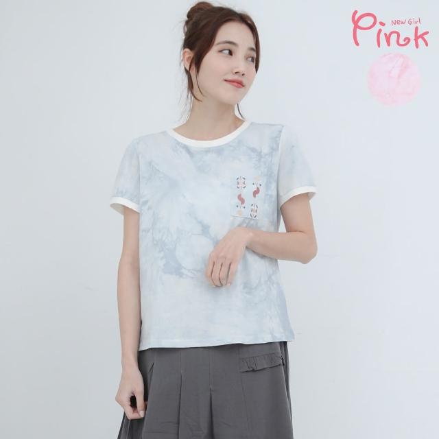 【PINK NEW GIRL】休閒渲染側口袋短袖上衣 I5302ED(2色)