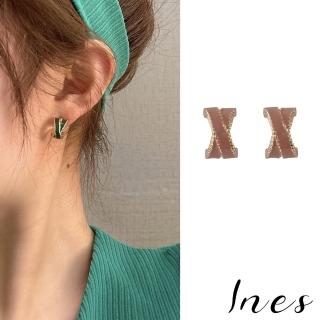 【INES】S925銀針耳環 彩釉耳環 C圈耳環/韓國設計S925銀針法式復古彩釉X造型C圈耳環(3色任選)