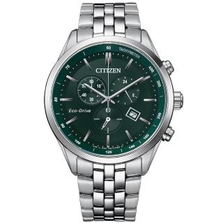 【CITIZEN 星辰】GENTS領袖王Wilson光動能不鏽鋼帶錶款-綠色42mm(AT2149-85X)