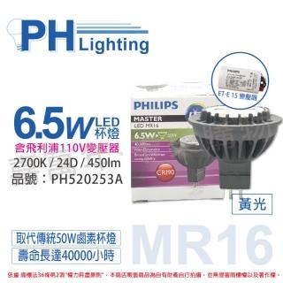 【Philips 飛利浦】2入 LED 6.5W 2700K 24度 不可調 MR16 杯燈 搭配110v變壓器 _ PH520253A