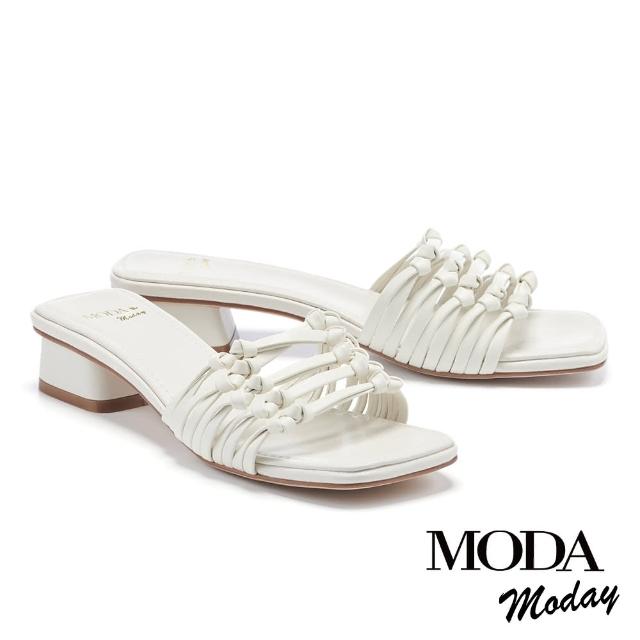 【MODA Moday】清新編織繫帶羊皮方頭低跟拖鞋(白)