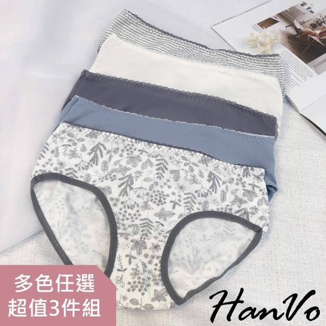 【HanVo】甜美灰藍系中腰內褲 可愛親膚透氣 日系三角褲(任選3入組合 5569)