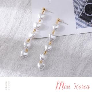 【MISS KOREA】韓國設計S925銀針浪漫愛心珍珠造型長耳環(S925銀針耳環 愛心耳環 珍珠耳環)