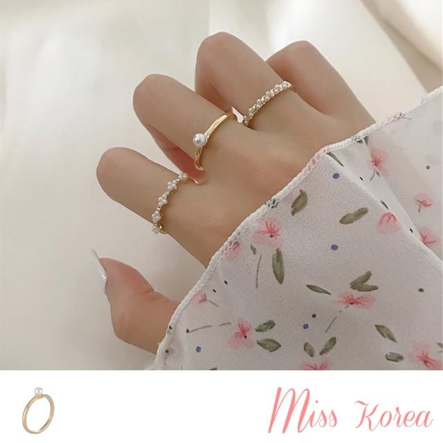 【MISS KOREA】韓國設計浪漫微鑲珍珠造型戒指3件套組(珍珠戒指)