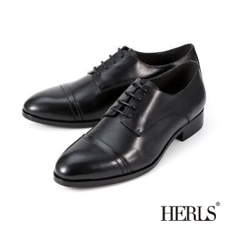 【HERLS】男鞋系列-全真皮簡約橫飾德比鞋(黑色)