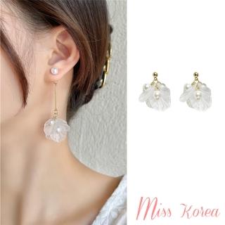 【MISS KOREA】S925銀針耳環 不對稱耳環/韓國設計S925銀針浪漫花瓣珍珠氣質不對稱設計耳環(2款任選)