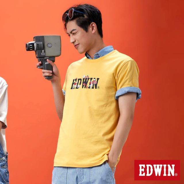 【EDWIN】男女裝 網路獨家↘插畫LOGO短袖T恤(銘黃色)