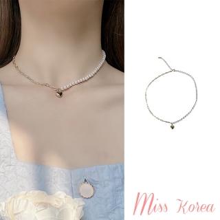 【MISS KOREA】韓國設計不對稱小愛心吊墜珍珠造型項鍊(不對稱項鍊 珍珠項鍊 愛心項鍊)